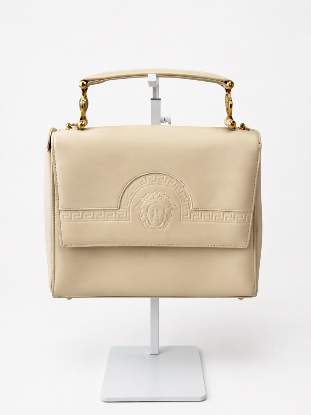 Vintage Versace Medusa Ivory Leather Top Handle Bag Satchel Handbag